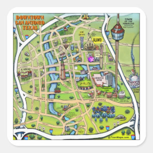 Adesivo Quadrado Mapa do Cartoon San Antonio centro