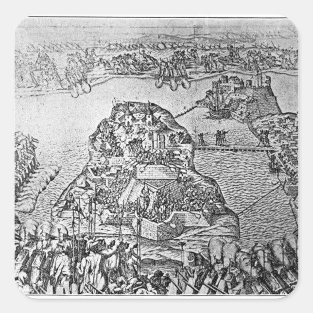Adesivo Quadrado Mapa do Cerco de Malta em 1565 (Frente)