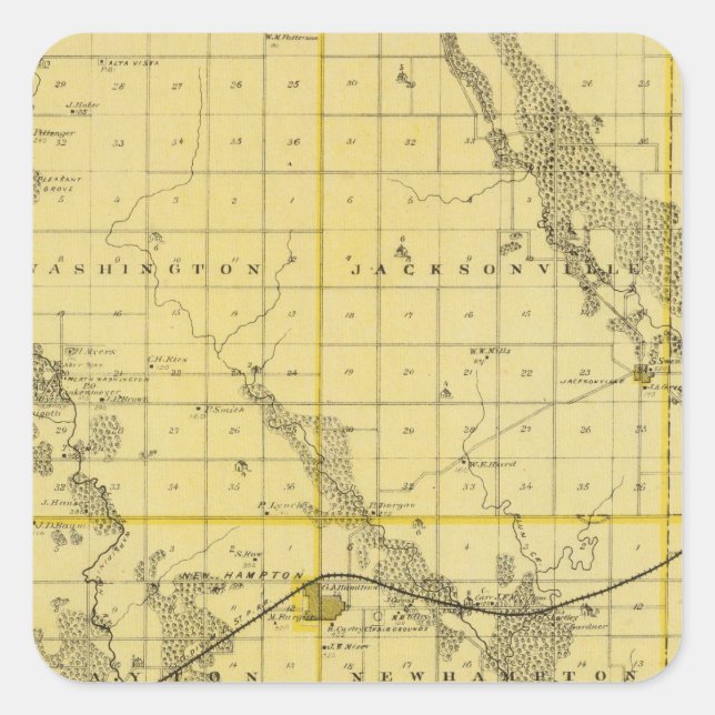 Adesivo Quadrado Mapa do Condado de Chickasaw, Estado de Iowa (Frente)