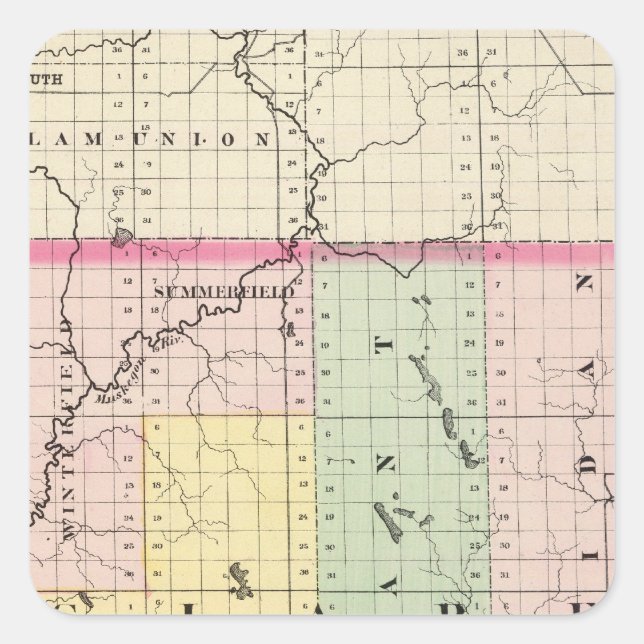 Adesivo Quadrado Mapa do Condado de Clare, Michigan (Frente)