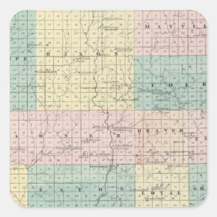 Adesivo Quadrado Mapa do Condado de Clark, Estado de Wisconsin