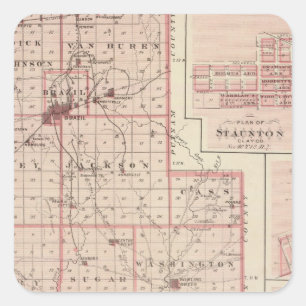 Adesivo Quadrado Mapa do Condado de Clay com Staunton, Harmony