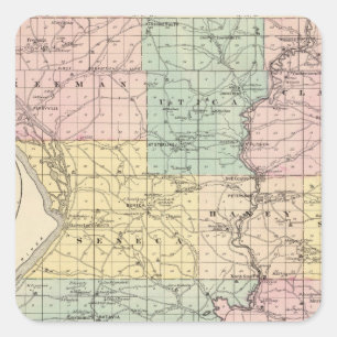 Adesivo Quadrado Mapa do Condado de Crawford, Estado de Wisconsin