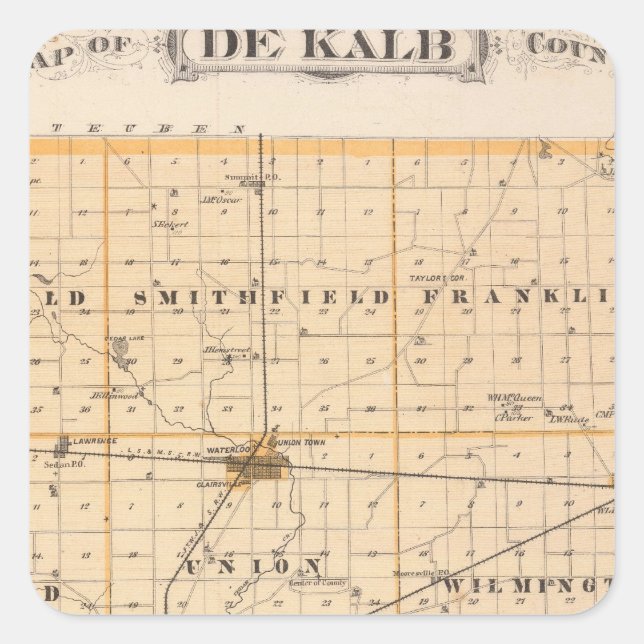 Adesivo Quadrado Mapa do Condado de De Kalb (Frente)