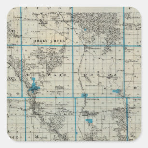 Adesivo Quadrado Mapa do Condado de Delaware, Estado de Iowa