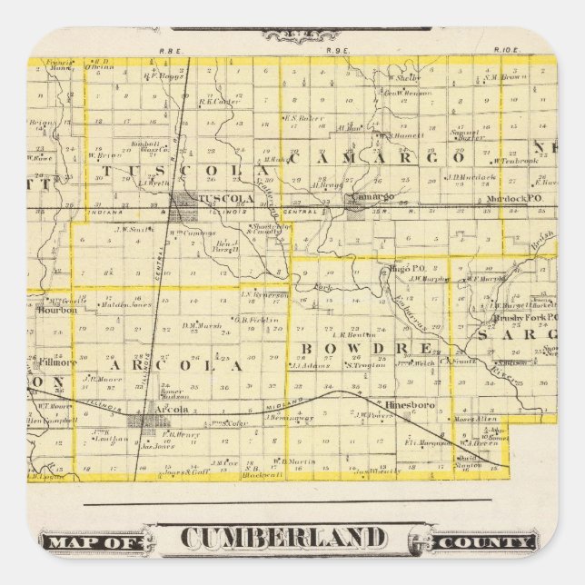Adesivo Quadrado Mapa do Condado de Douglas do Condado de Cumberlan (Frente)