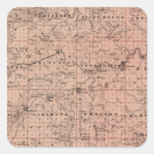 Adesivo Quadrado Mapa do Condado de Fillmore, Minnesota