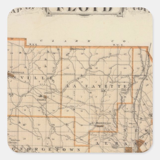 Adesivo Quadrado Mapa do Condado de Floyd (Frente)