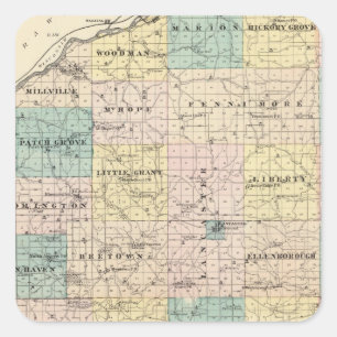 Adesivo Quadrado Mapa do Condado de Grant e da vila de Lancaster