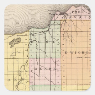 Adesivo Quadrado Mapa do Condado de Huron, Michigan