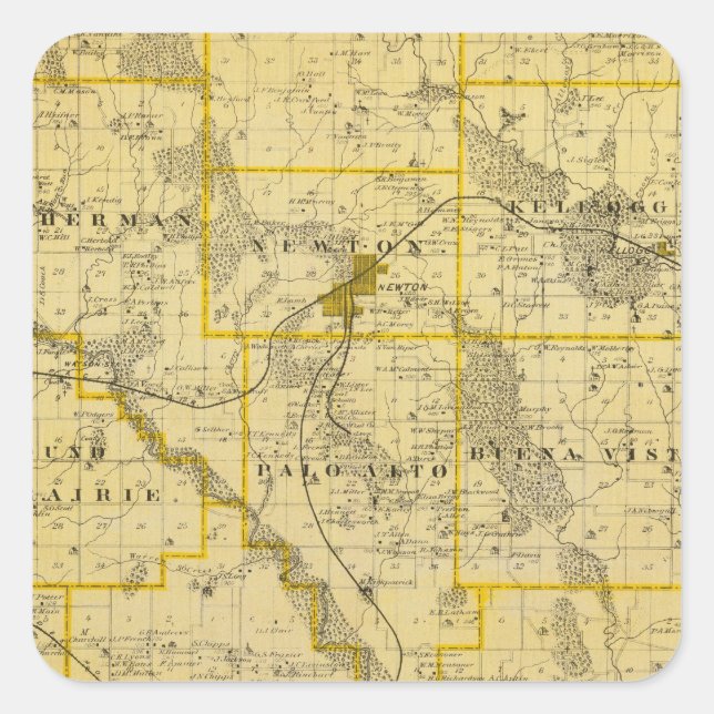 Adesivo Quadrado Mapa do Condado de Jasper, Estado de Iowa (Frente)