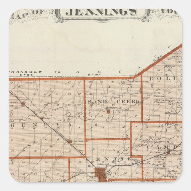 Adesivo Quadrado Mapa do Condado de Jennings (Frente)