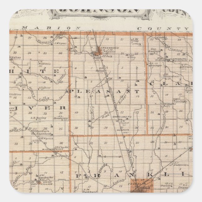 Adesivo Quadrado Mapa do Condado de Johnson (Frente)