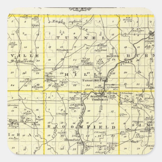 Adesivo Quadrado Mapa do Condado de Johnson e de Viena (Frente)