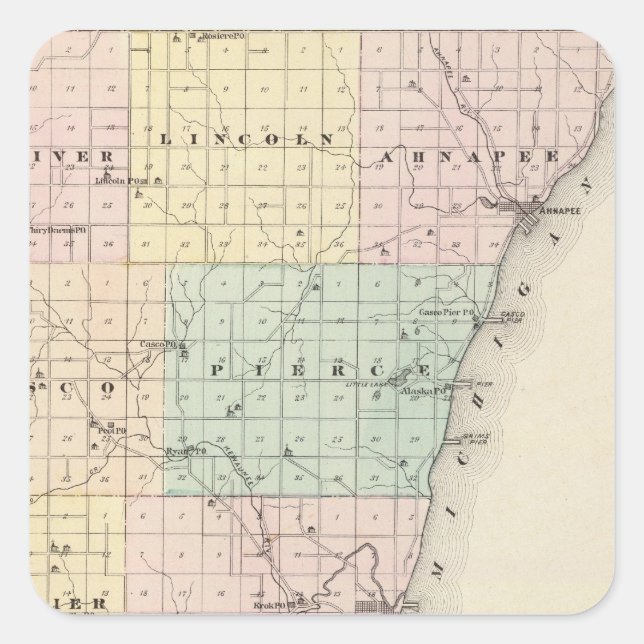 Adesivo Quadrado Mapa do condado de Kewaunee (Frente)