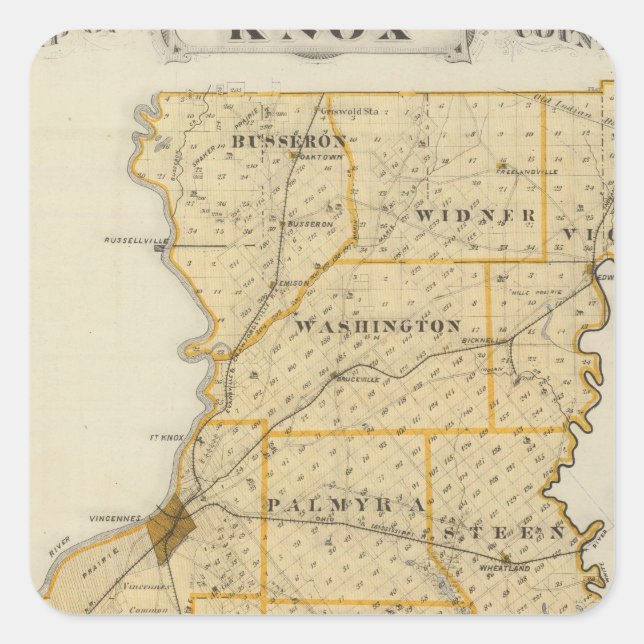 Adesivo Quadrado Mapa do Condado de Knox (Frente)