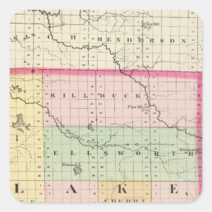 Adesivo Quadrado Mapa do Condado de Lake, Michigan