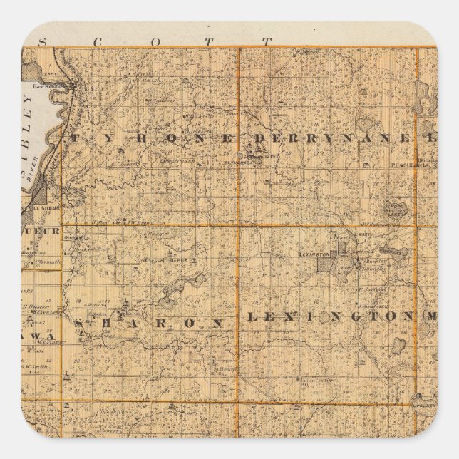 Adesivo Quadrado Mapa do Condado de Le Sueur, Minnesota (Frente)