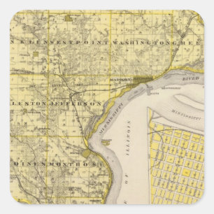 Adesivo Quadrado Mapa do Condado de Lee e de Montrose, Estado de Io