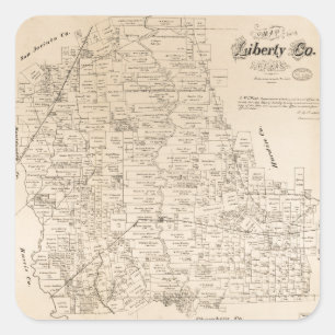 Adesivo Quadrado Mapa do Condado de Liberty, Texas (1879)