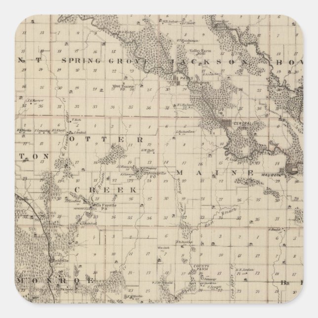 Adesivo Quadrado Mapa do Condado de Linn, Estado de Iowa (Frente)