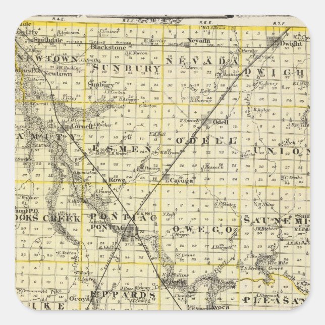 Adesivo Quadrado Mapa do condado de Livingston e Pontiac (Frente)