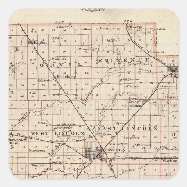 Adesivo Quadrado Mapa do Condado de Logan (Frente)