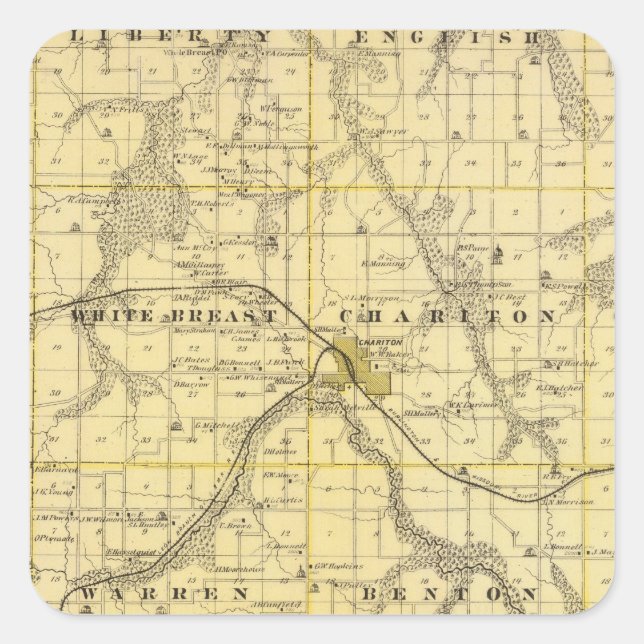 Adesivo Quadrado Mapa do Condado de Lucas, Estado de Iowa (Frente)
