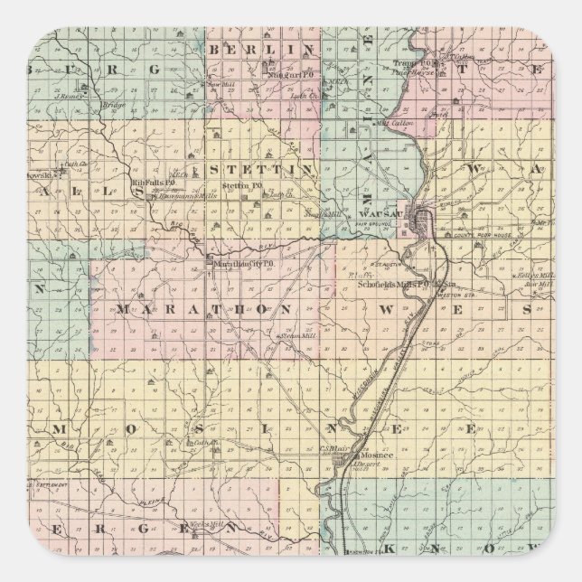 Adesivo Quadrado Mapa do Condado de Marathon (Frente)