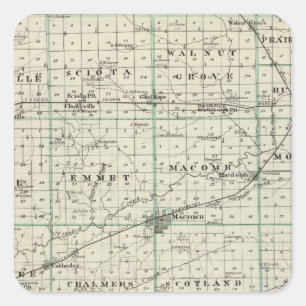 Adesivo Quadrado Mapa do Condado de McDonough, Rushville