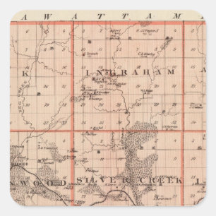 Adesivo Quadrado Mapa do Condado de Mills, Estado de Iowa