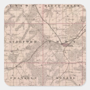 Adesivo Quadrado Mapa do condado de Monroe, Estado de Iowa