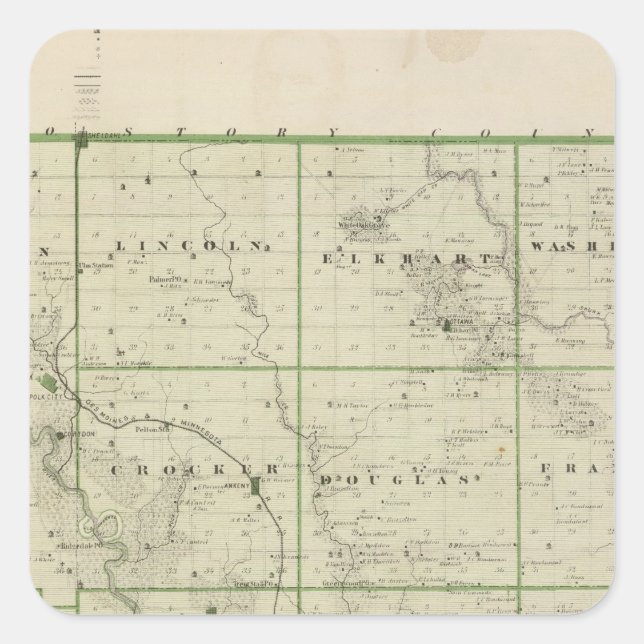 Adesivo Quadrado Mapa do Condado de Polk, Estado de Iowa (Frente)