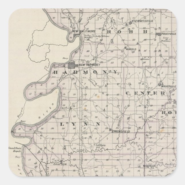 Adesivo Quadrado Mapa do Condado de Posey (Frente)