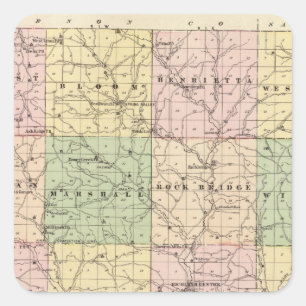 Adesivo Quadrado Mapa do Condado de Richland, Estado de Wisconsin