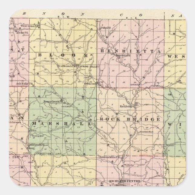 Adesivo Quadrado Mapa do Condado de Richland, Estado de Wisconsin (Frente)