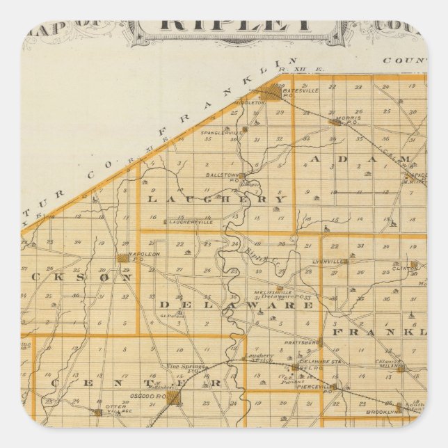 Adesivo Quadrado Mapa do Condado de Ripley (Frente)