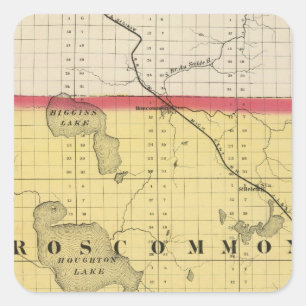 Adesivo Quadrado Mapa do condado de Roscommon, Michigan