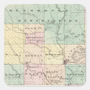 Adesivo Quadrado Mapa do Condado de Shawano, Estado de Wisconsin