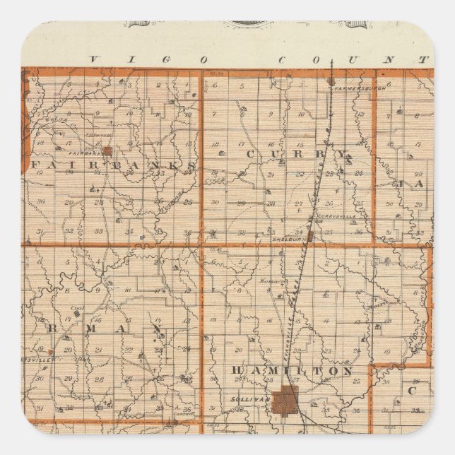Adesivo Quadrado Mapa do Condado de Sullivan (Frente)