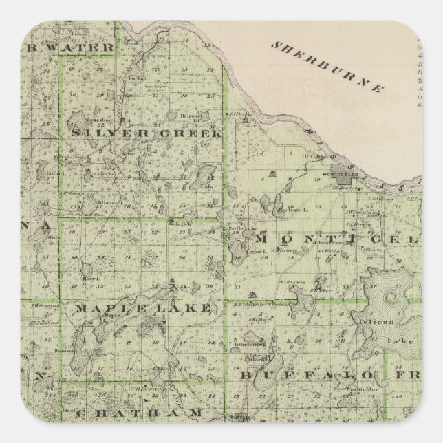 Adesivo Quadrado Mapa do Condado de Wright, Minnesota (Frente)