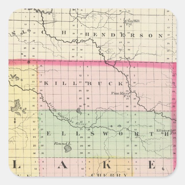 Adesivo Quadrado Mapa do condado do lago, Michigan (Frente)