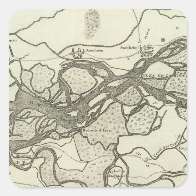 Adesivo Quadrado Mapa do curso do Reno (Frente)