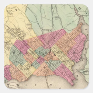 Adesivo Quadrado Mapa do distrito de Columbia, Washington
