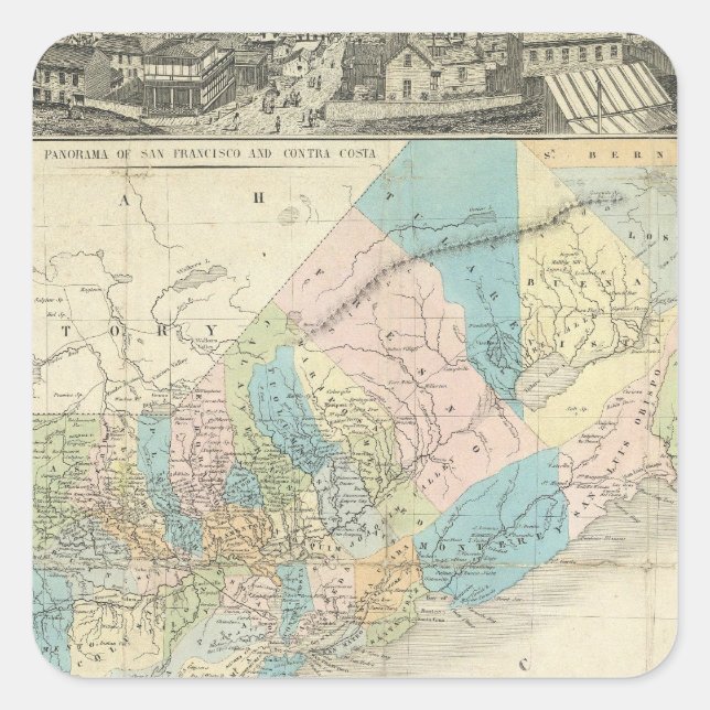 Adesivo Quadrado Mapa Do Estado Da Califórnia (Frente)