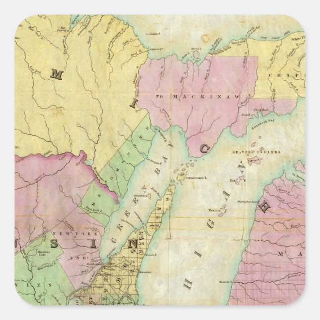 Adesivo Quadrado Mapa do Estado de Michigan (Frente)