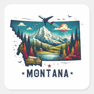 Adesivo Quadrado Mapa do Estado de Montana da Retro Vintage