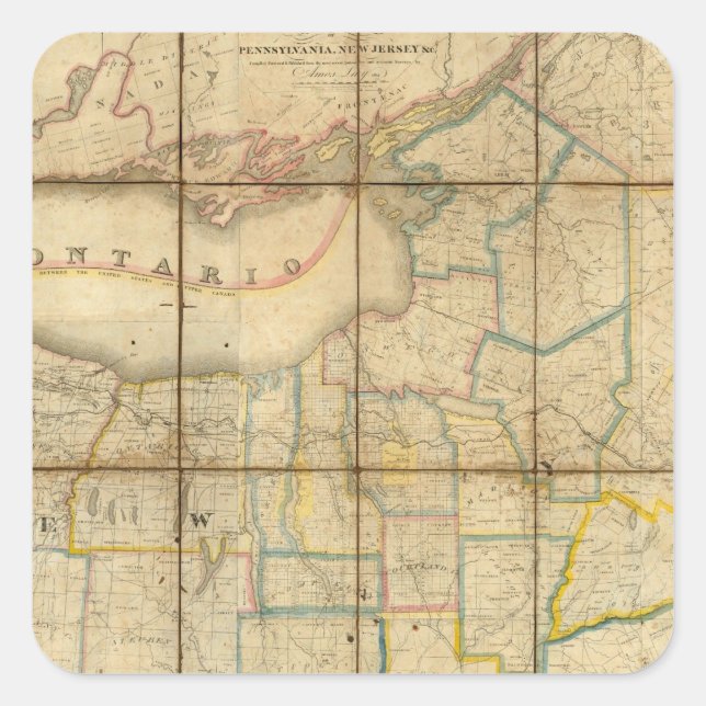 Adesivo Quadrado Mapa do Estado de Nova Iorque (Frente)