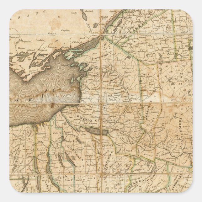 Adesivo Quadrado Mapa do Estado de Nova Iorque (Frente)