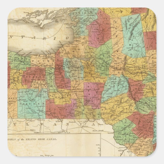 Adesivo Quadrado Mapa Do Estado De Nova Iorque (Frente)